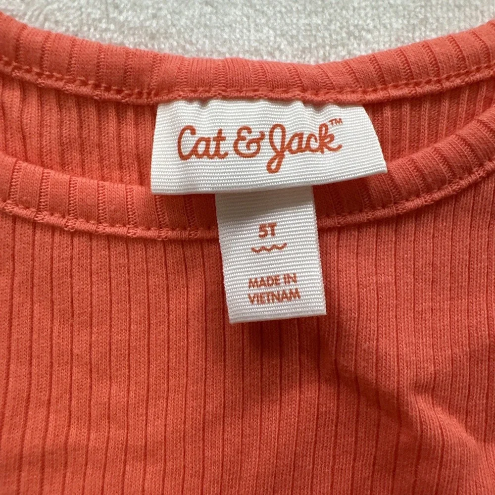 Cat & Jack Dress Toddler Girls Size 5T Coral Ruffle Short Sleeve Ribbed Knit NWT